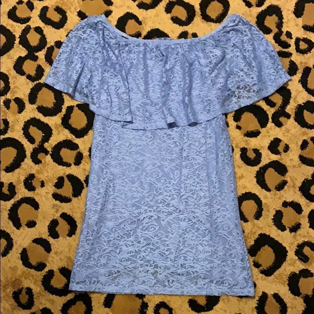 Off-the-shoulder lace mini dress